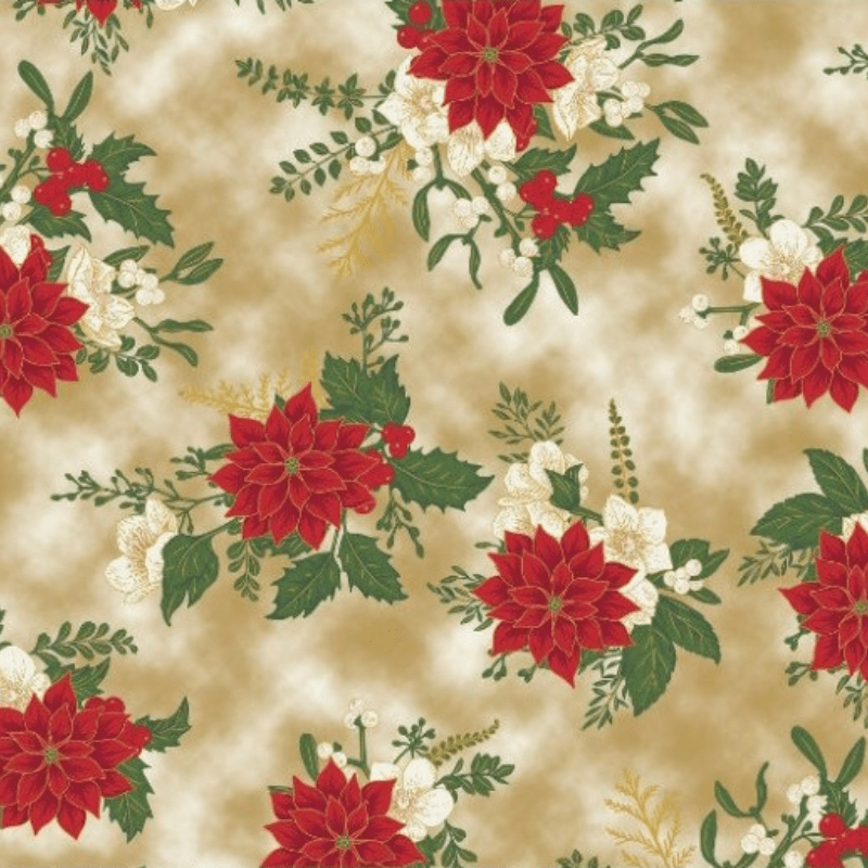 Tricoline Estampa digital - Coleção NATAL - FLORES DE NATAL - FUNDO XADREZ  BEGE - 0,50M X 1,50M