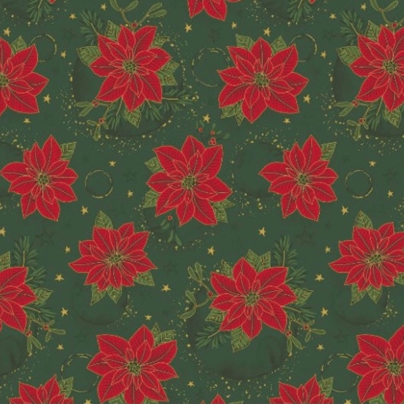 Tecido de Algodão Estampado (Meio Metro) - Flores Natalinas Fundo Xadrez