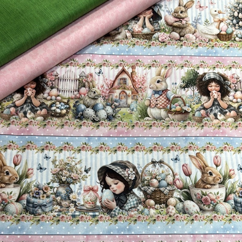 Kit de tricoline barrado encantos da Páscoa - CORTES 0,55m x 1,50m