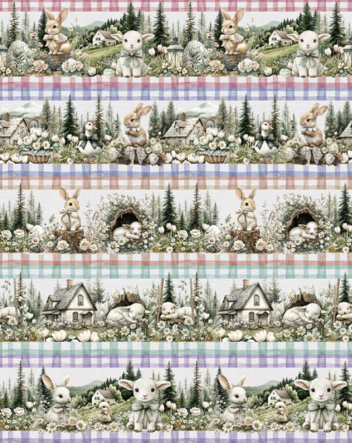 Tricoline estampa digital barrado coelhinho e seus amigos - CORTES 0,55m x 1,50m 