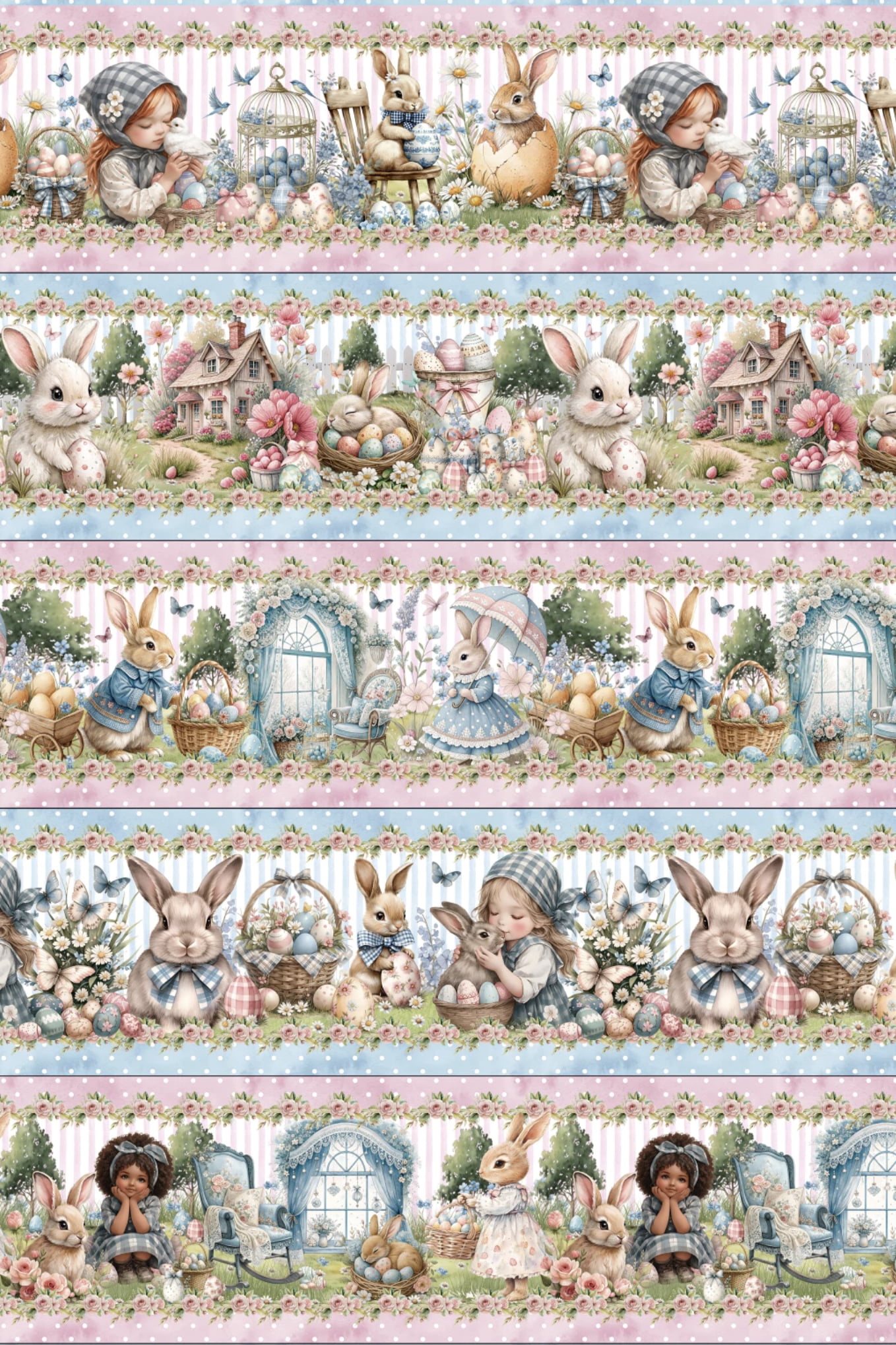 Tricoline estampa digital barrado encantos da Páscoa - CORTES 0,55m x 1,50m 