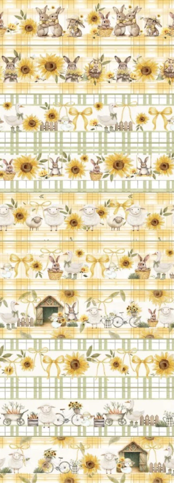 Tricoline estampa digital barrado girassóis Páscoa - CORTES 0,55m x 1,50m 