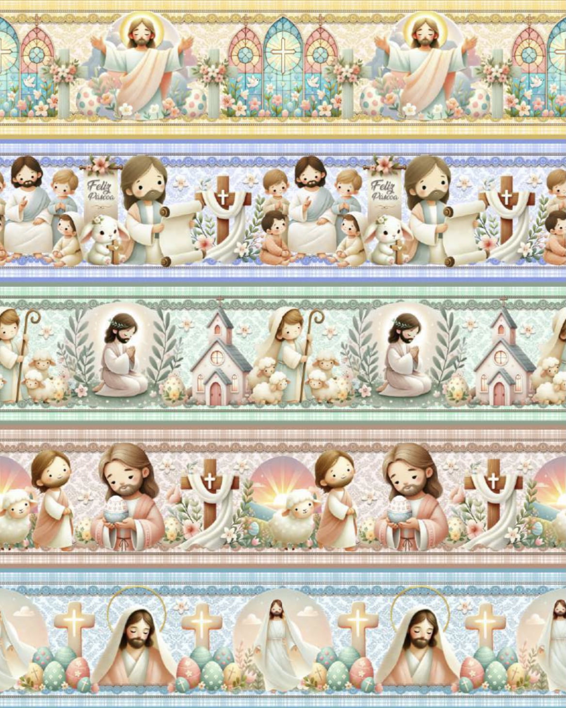 Tricoline estampa digital barrado Páscoa abençoada - CORTES 0,55m x 1,50m