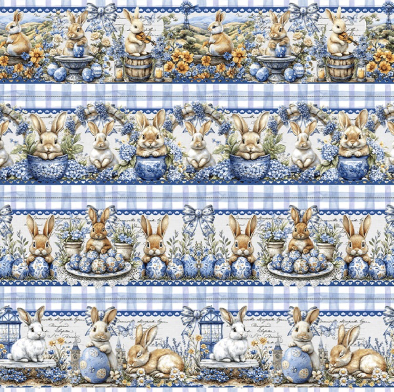 Tricoline estampa digital barrado Páscoa azul - CORTES 0,55m x 1,50m 