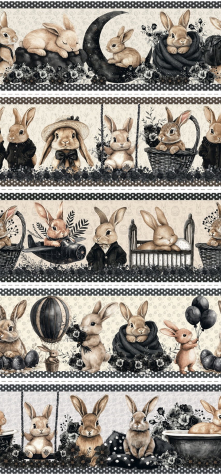 Tricoline estampa digital barrado Páscoa black - CORTES 0,55m x 1,50m 