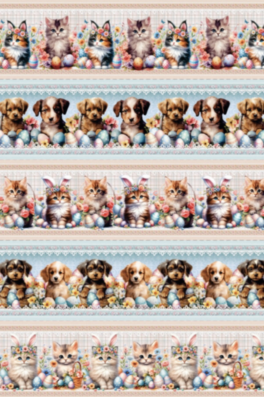 Tricoline estampa digital barrado Páscoa dos pets - CORTES 0,55m x 1,50m