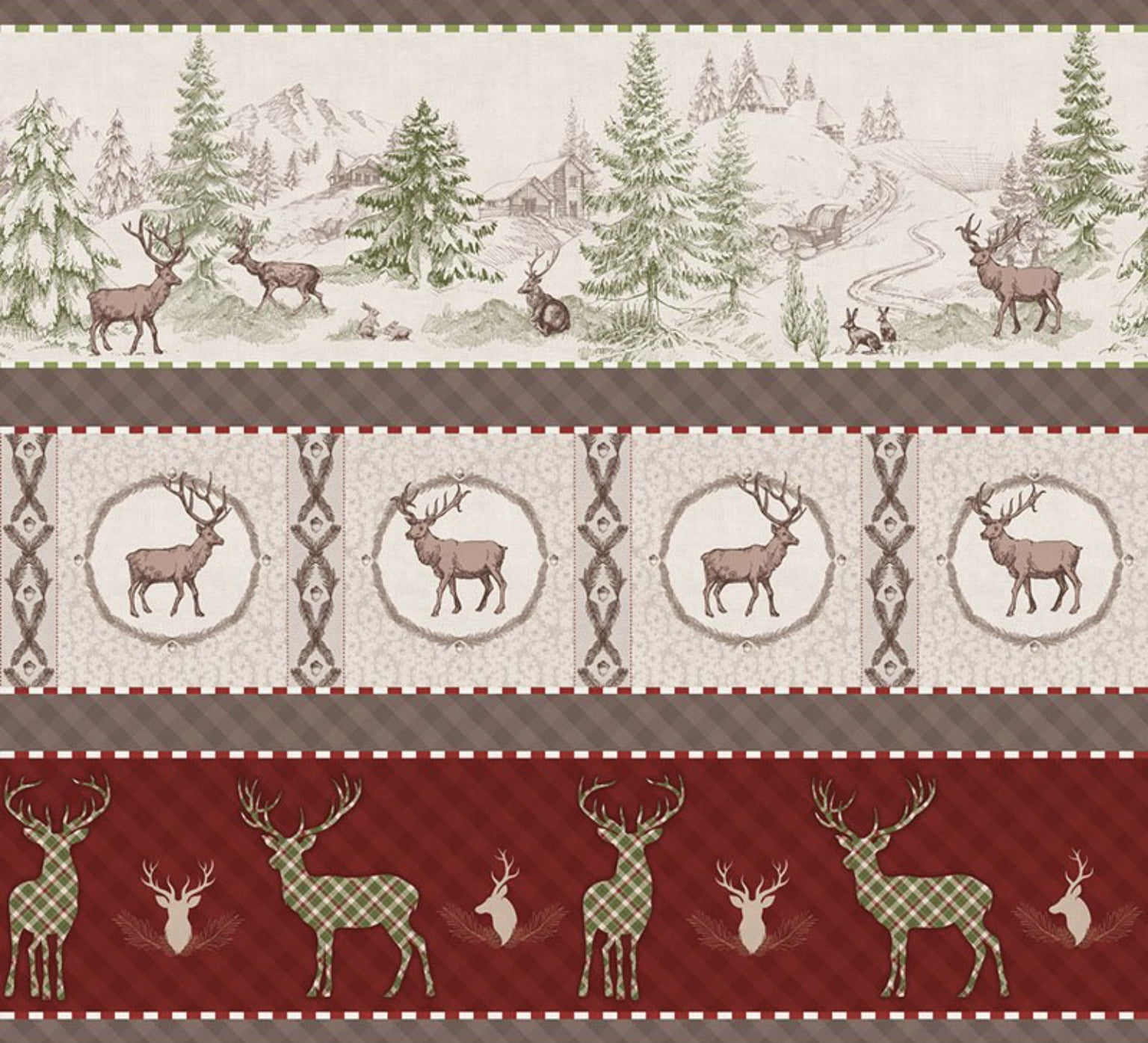 Tricoline estampa digital barrado renas - CORTES 0,55m x 1,50m