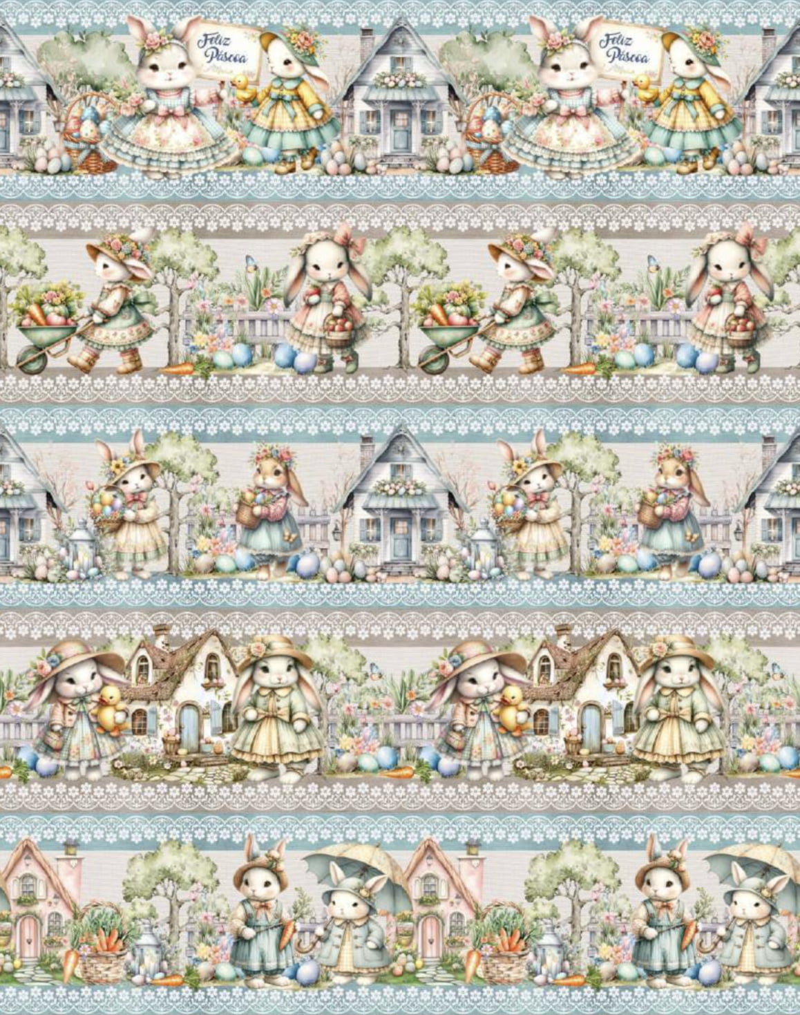 Tricoline estampa digital barrado spring bunny - CORTES 0,55m x 1,50m 