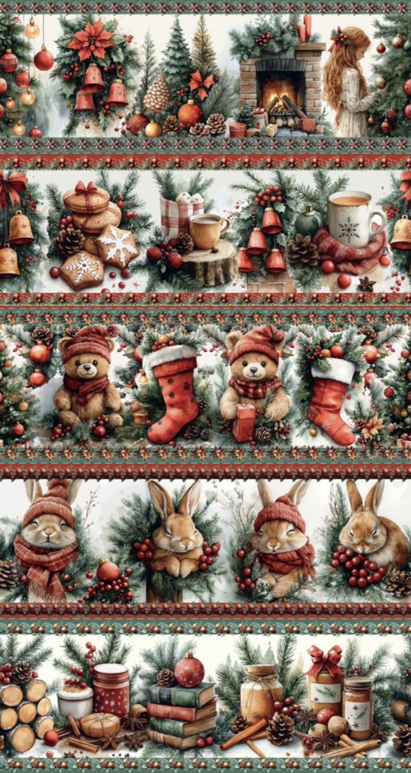 Tricoline estampa digital barrado tradições de natal - CORTES 0,55m x 1,50m