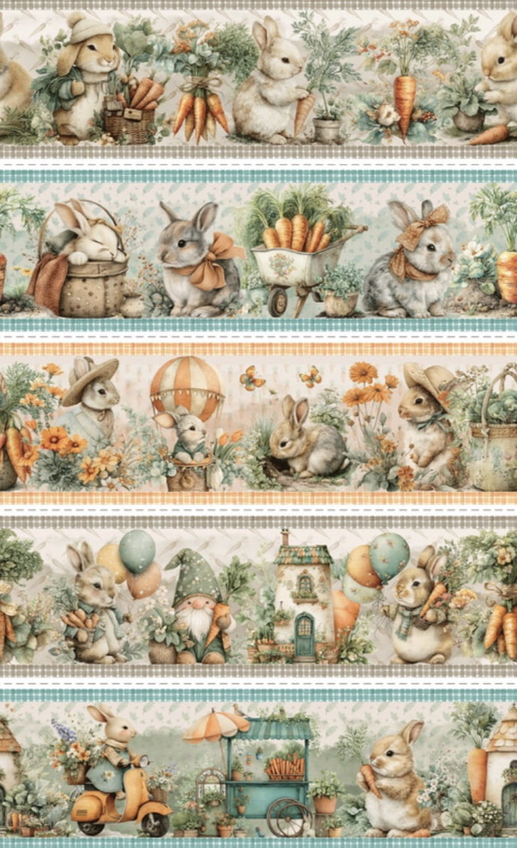 Tricoline estampa digital barrado vila dos coelhinhos- CORTES 0,55m x 1,50m 