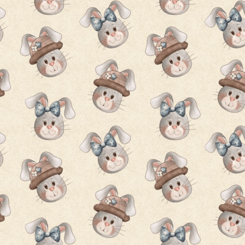 Tricoline estampa digital rostos coelhos
