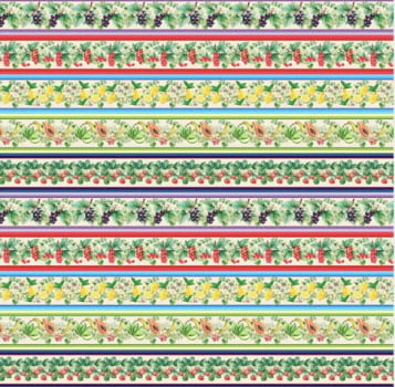 Tricoline estampa digital barrado frutas diversas - CORTES 0,55m x 1,50m
