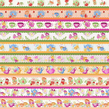 Tricoline estampa digital barrado xícaras coloridas - CORTES 0,55m x 1,50m