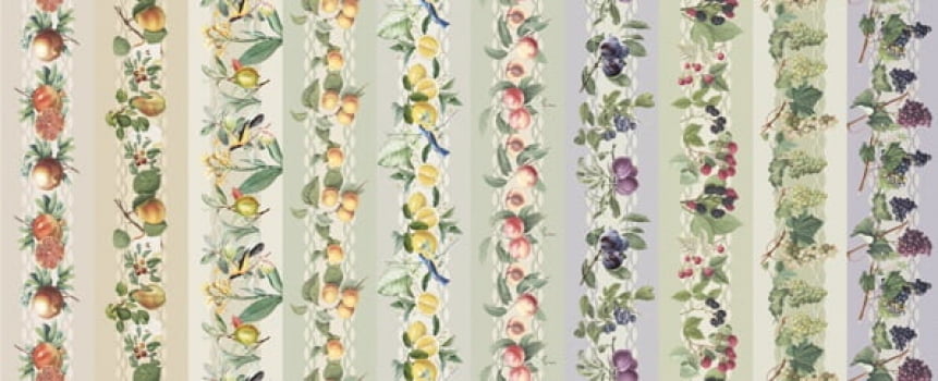 Tricoline estampa digital barrado fruits & flowers - frutas  - CORTES 0,55m x 1,50m