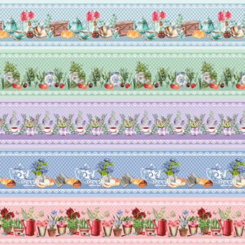 Tricoline estampa digital barrado chá da tarde floral  - CORTES 0,55m x 1,50m