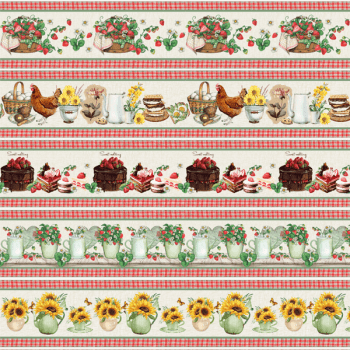 Tricoline estampa digital barrado flores e doces  - CORTES 0,55m x 1,50m