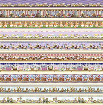 Tricoline estampa digital barrado coelhos e doces - CORTES 0,55m x 1,50m