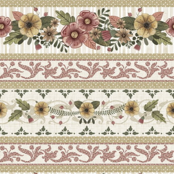 Tricoline estampa digital barrado floral country  - CORTES 0,55m x 1,50m