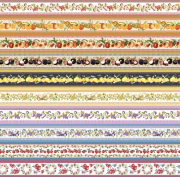 Tricoline estampa digital barrado frutas tropicais  - CORTES 0,55m x 1,50m