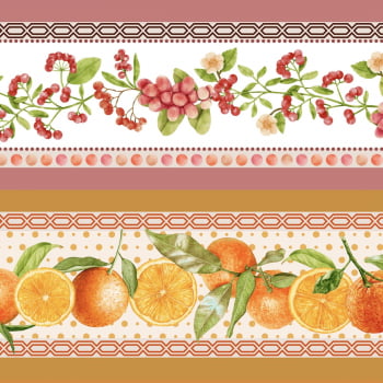 Tricoline estampa digital barrado frutas tropicais  - CORTES 0,55m x 1,50m