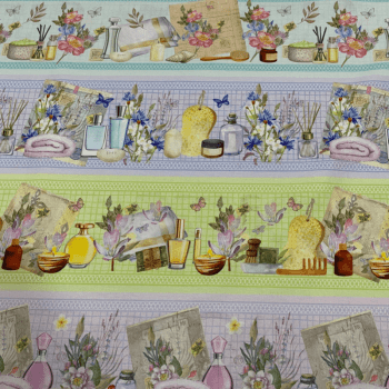 Tricoline estampa digital barrado perfumes e flores - CORTES 0,55m x 1,50m