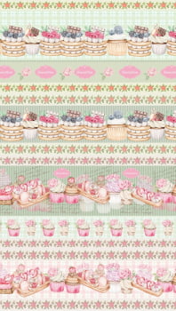 Tricoline estampa digital barrado cupcake  - CORTES 0,55m x 1,50m