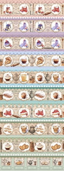 Tricoline estampa digital barrado patisserie confeitaria  - CORTES 0,55m x 1,50m
