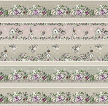 Tricoline estampa digital barrado peônia - CORTES 0,55m x 1,50m