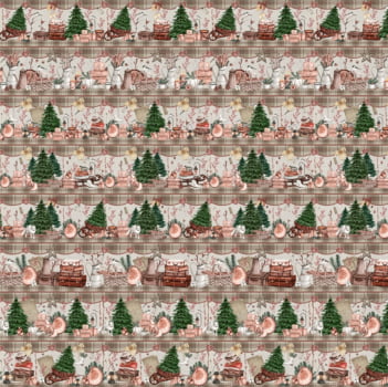Tricoline estampa digital barrado pinheiros de natal  - CORTES 0,55m x 1,50m