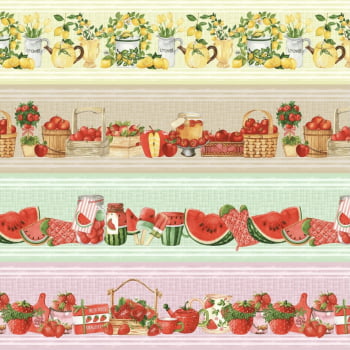 Tricoline estampa digital barrado festival de frutas   - CORTES 0,55m x 1,50m