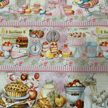 Tricoline estampa digital barrado confeitaria vintage  - CORTES 0,55m x 1,50m