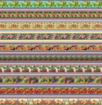 Tricoline estampa digital barrado frutas coloridas  - CORTES 0,55m x 1,50m
