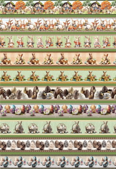 Tricoline estampa digital barrado coelhinhos animados - CORTES 0,55m x 1,50m