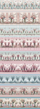 Tricoline estampa digital barrado vasos de flores e borboletas  - CORTES 0,55m x 1,50m 