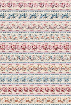 Tricoline estampa digital barrado floral 3D azul  - CORTES 0,55m x 1,50m 