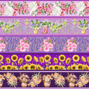 Tricoline estampa digital barrado floral com tons de roxo  - Dica para toalhas de banho 