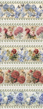Tricoline estampa digital barrado floral vintage  - CORTES 0,55m x 1,50m 