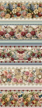Tricoline estampa digital barrado relógio floral vintage  - CORTES 0,55m x 1,50m 