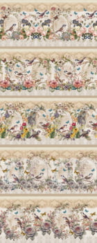 Tricoline estampa digital barrado pássaros vintage  - CORTES 0,55m x 1,50m 