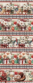 Tricoline estampa digital barrado decor de natal  - CORTES 0,55m x 1,50m