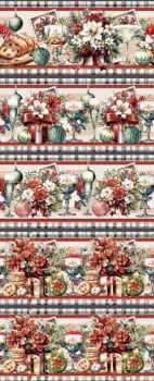 Tricoline estampa digital barrado decor de natal  - CORTES 0,55m x 1,50m