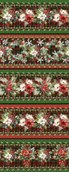 Tricoline estampa digital barrado flor de natal  - CORTES 0,55m x 1,50m