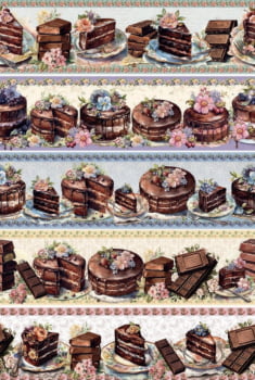 Tricoline estampa digital barrado delícias de chocolate  - CORTES 0,55m x 1,50m 