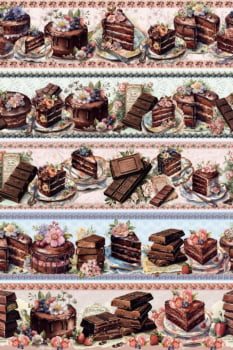Tricoline estampa digital barrado delícias de chocolate  - CORTES 0,55m x 1,50m 