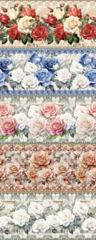 Tricoline estampa digital barrado vintage rosas - CORTES 0,55m x 1,50m