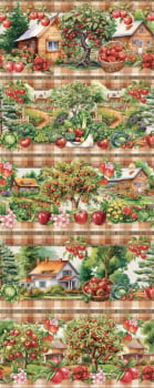 Tricoline estampa digital barrado tomates e maçãs  - CORTES 0,55m x 1,50m