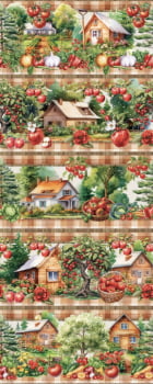 Tricoline estampa digital barrado tomates e maçãs  - CORTES 0,55m x 1,50m