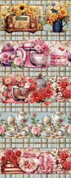 Tricoline estampa digital barrado kitchen love - CORTES 0,55m x 1,50m