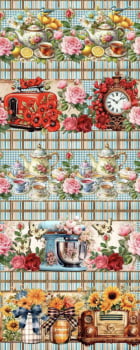 Tricoline estampa digital barrado kitchen love - CORTES 0,55m x 1,50m