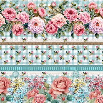 Tricoline estampa digital barrado flower love tiffany  - CORTES 0,55m x 1,50m